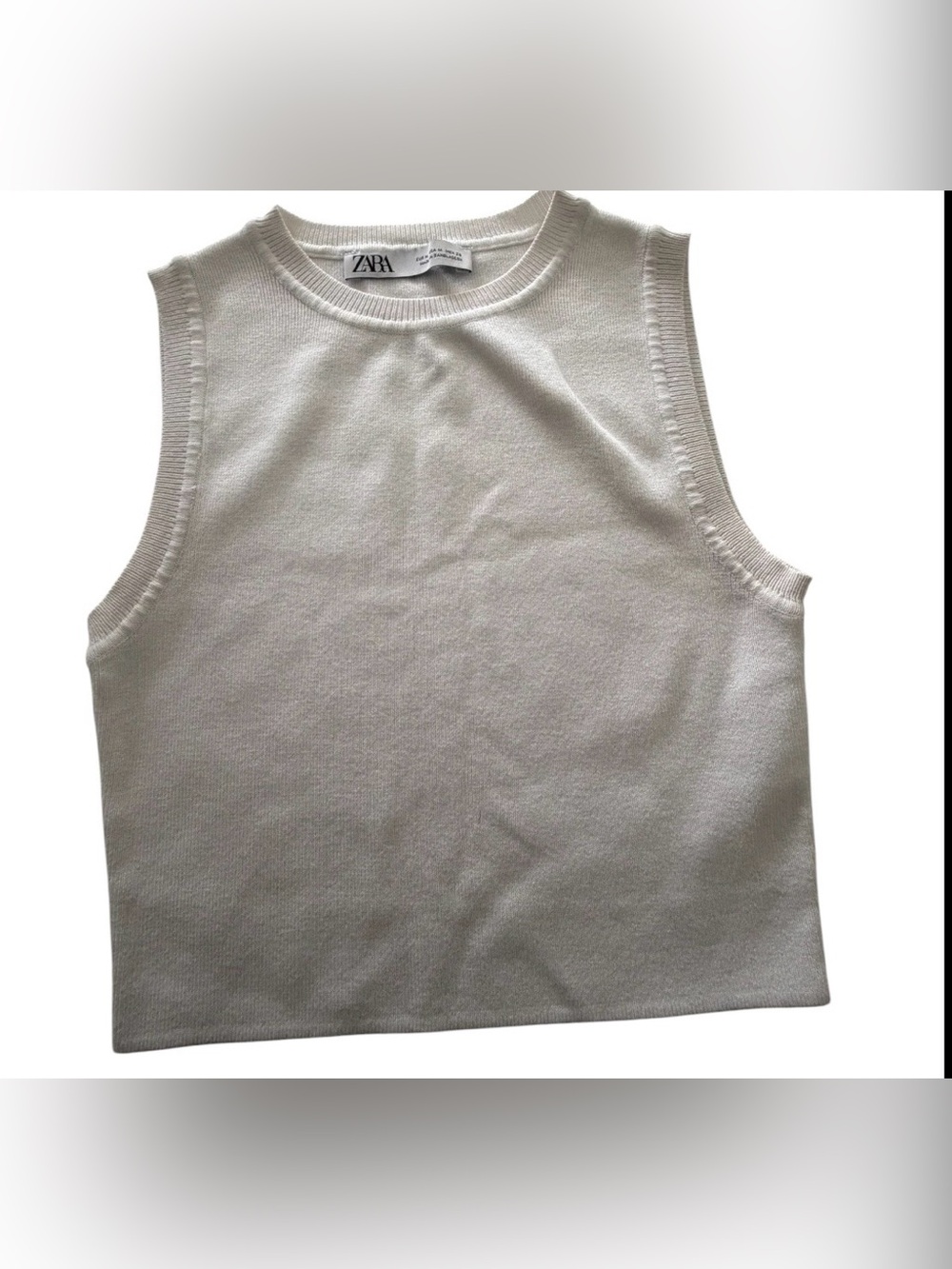 Zara Off-White Ribbed Crew Neck Knit Tank